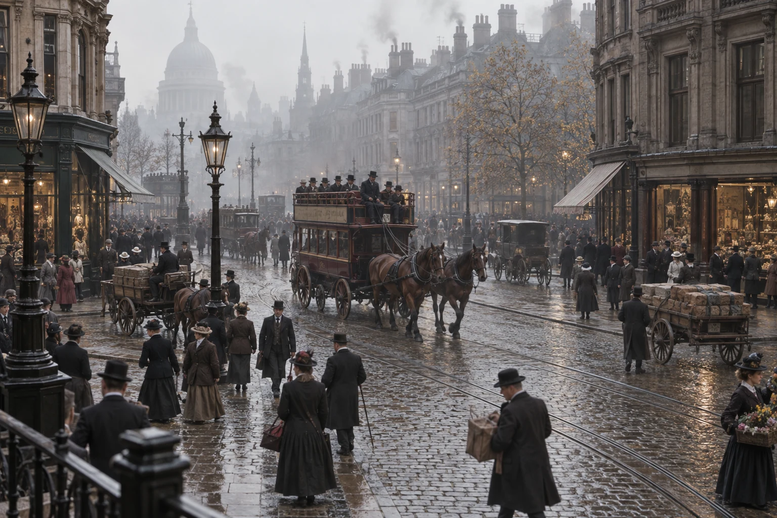 Commercial Streets, c. 1907; AI-generated historical interpretation set in Britain.