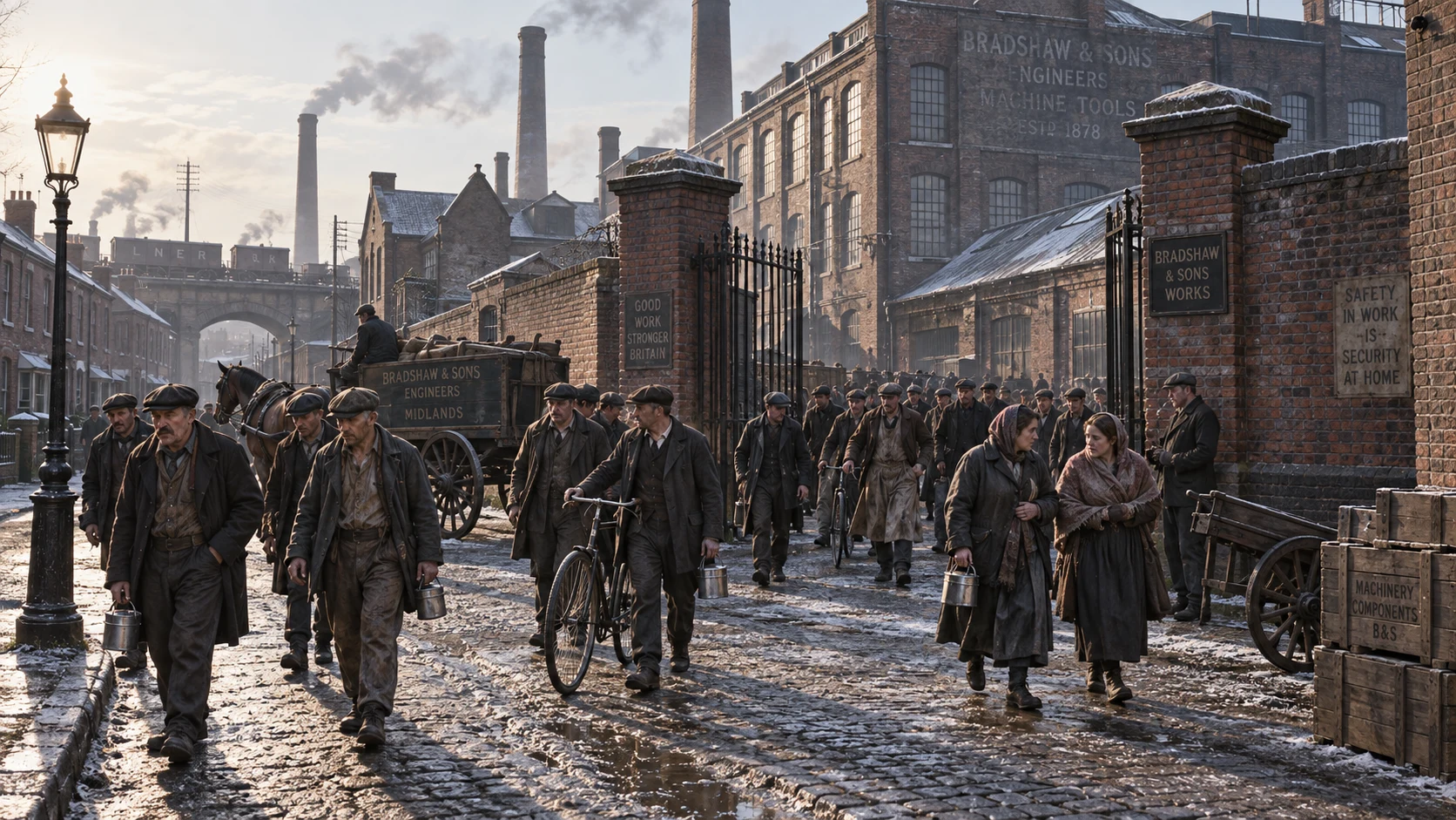 Industrial Streets, c. 1905; AI-generated historical interpretation set in Britain.