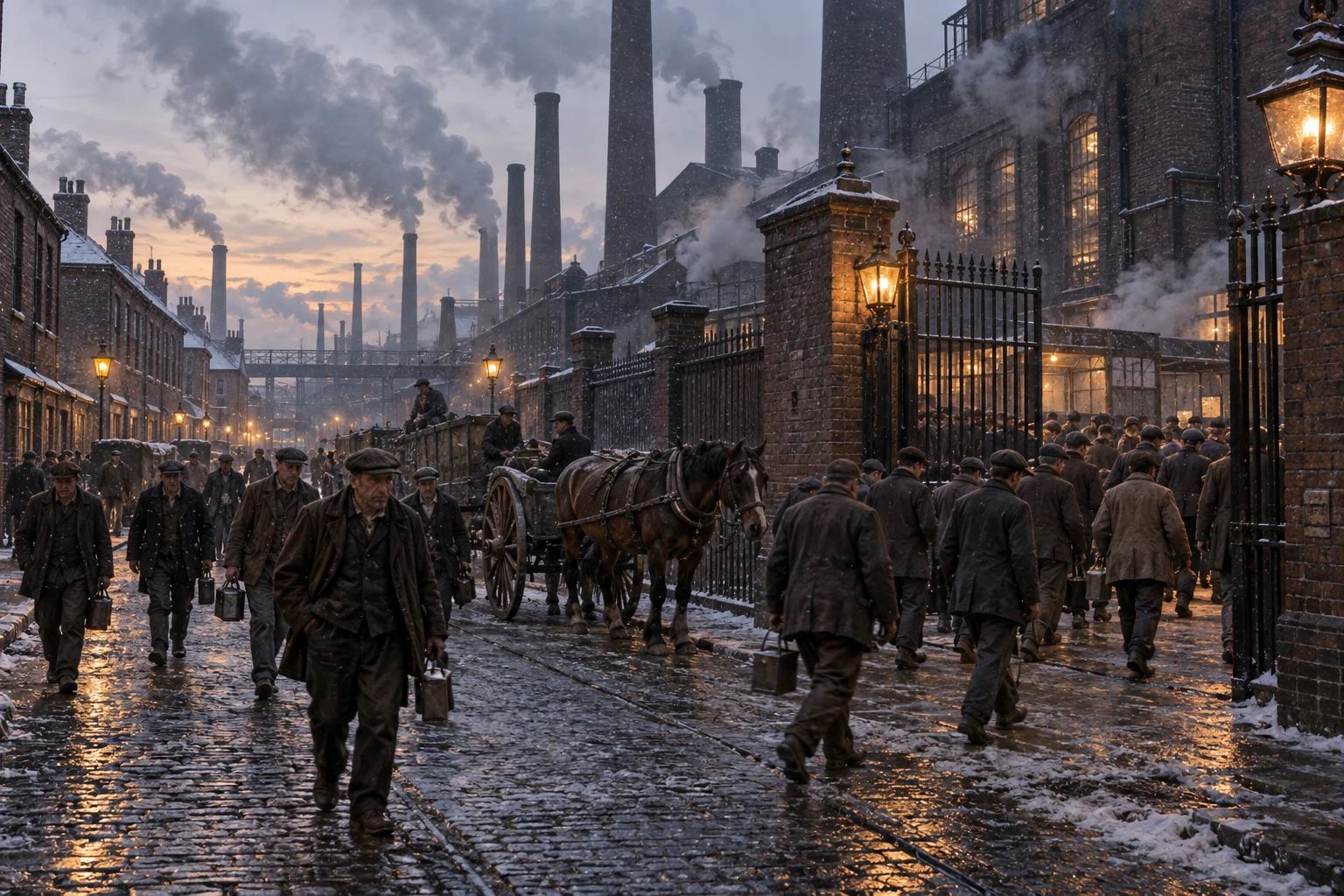 Industrial Streets, c. 1905; AI-generated historical interpretation set in Britain.
