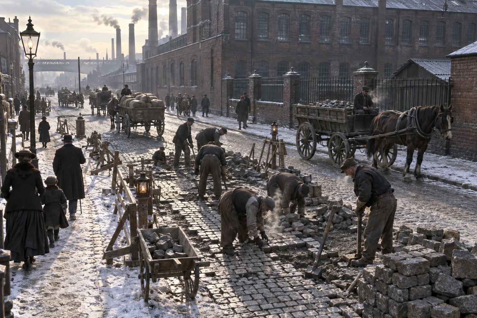 Industrial Streets, c. 1910; AI-generated historical interpretation set in Britain.