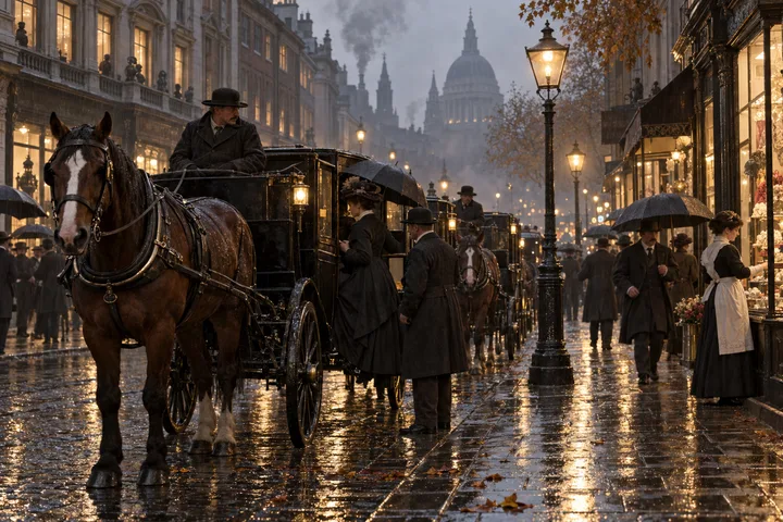 Commercial Streets, c. 1905; AI-generated historical interpretation set in Britain.