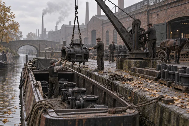 Industrial Canalsides, c. 1903; AI-generated historical interpretation set in Britain.