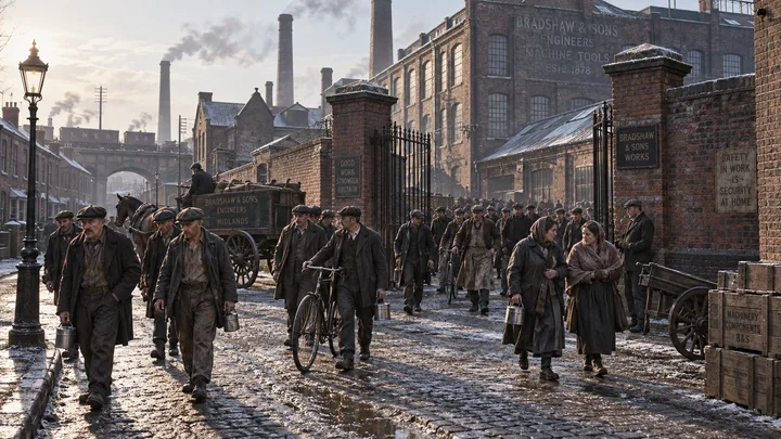 Industrial Streets, c. 1905; AI-generated historical interpretation set in Britain.