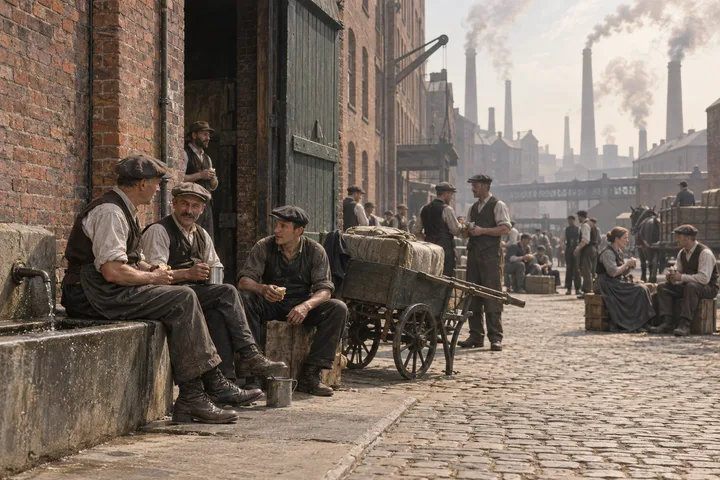 Industrial Streets, c. 1901; AI-generated historical interpretation set in Britain.